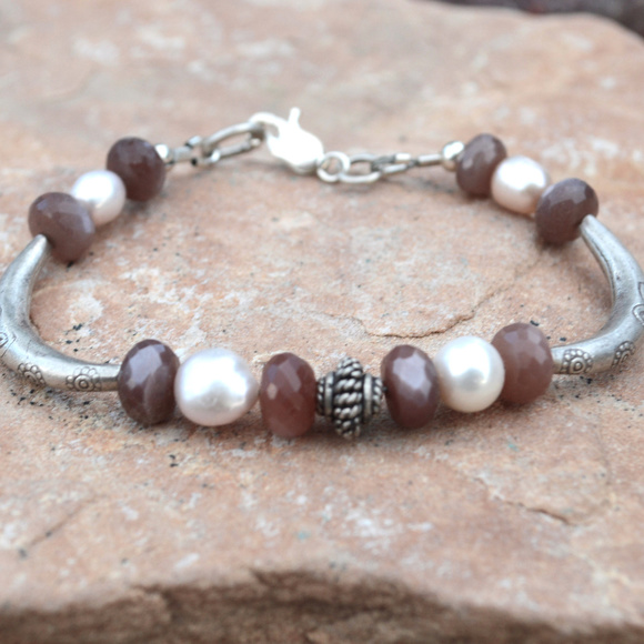 Conceptual Subculture Jewelry - Pearl Chocolate Moonstone Sterling Silver Bracelet